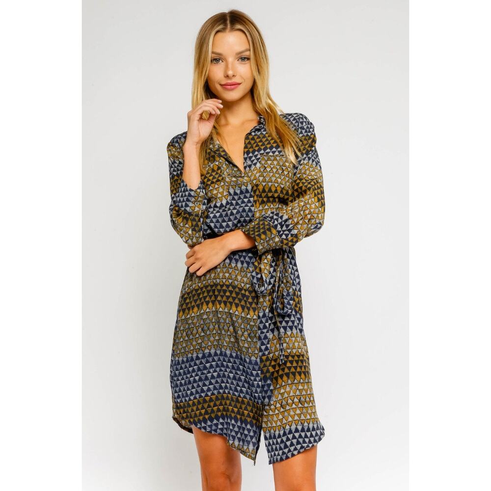 Olivaceous Geo Print Shirt Dress